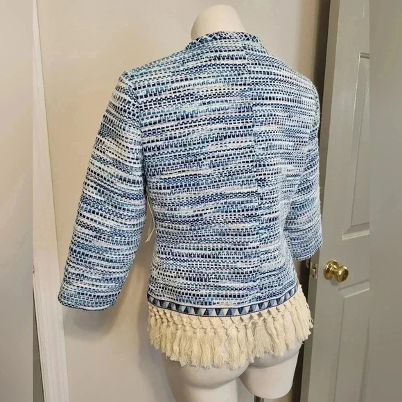 Boston Proper Blue White Tweed Fringe Fully Lined Blazer Jacket(8) - Picture 7 of 13